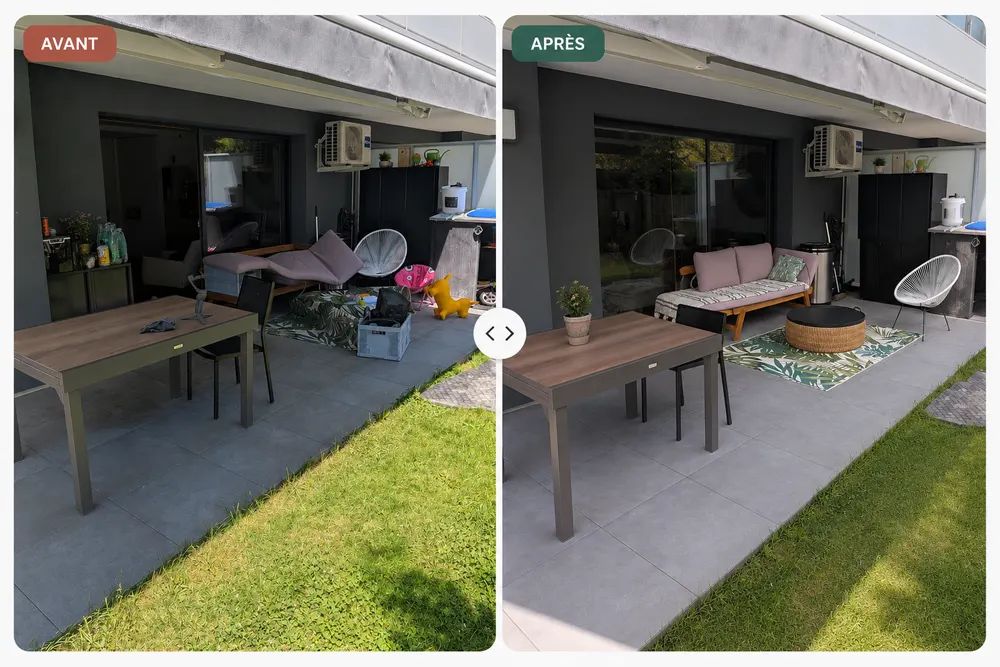 Nettoyage et rangement de terrasse réalisé par Happy Move à Genève
